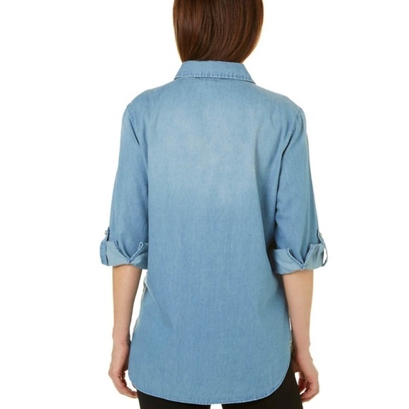 GLORIA VANDERBILT Chambray Shirt Butterfly Medley Embroidered Blue Women Size L - Picture 3 of 16